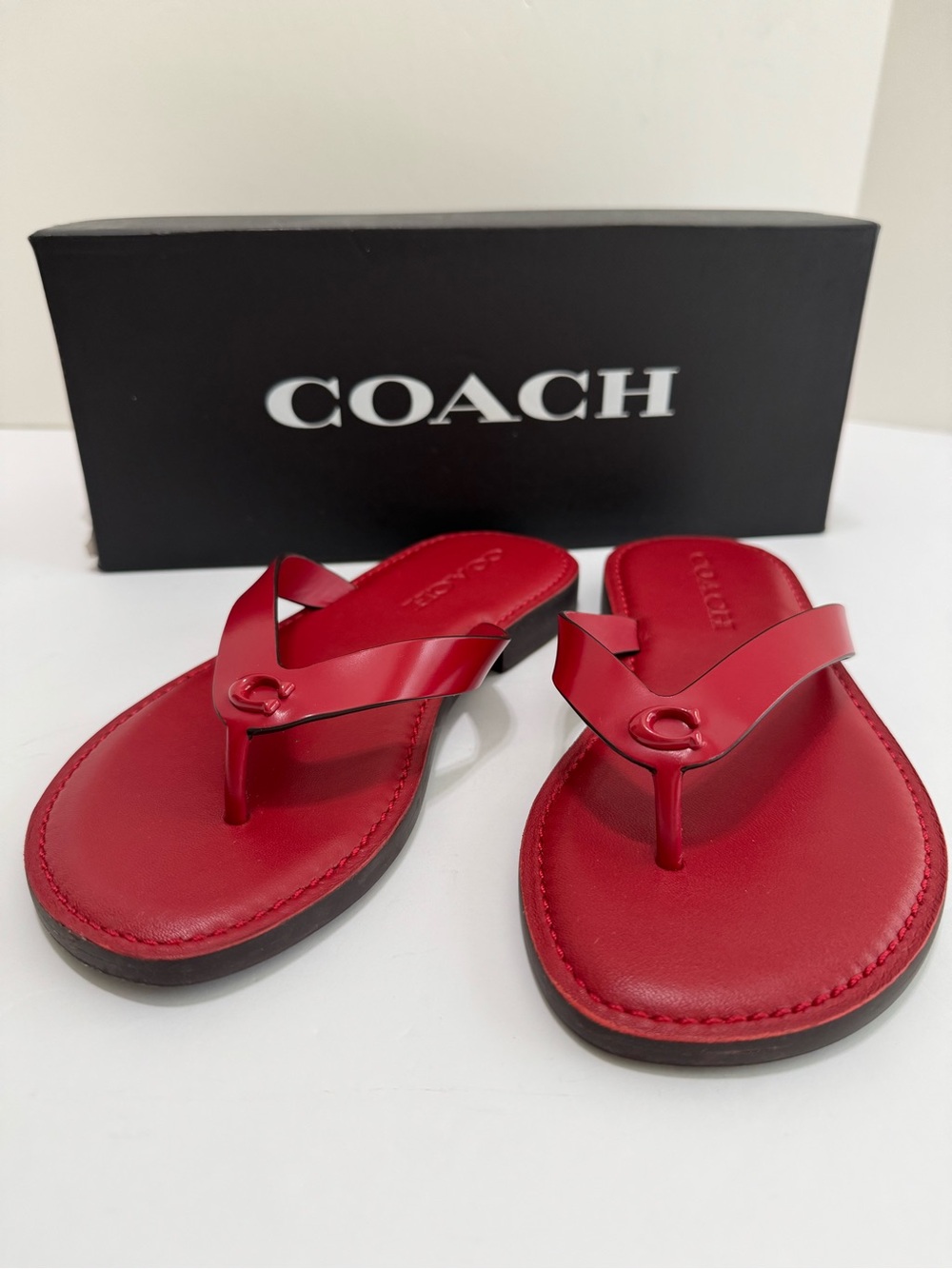 Coach Brianna Ruby Leather Logo Flip Flop Sandals Size 5B CZ379 - Picture 2 of 16